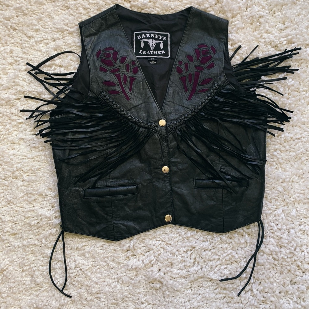 fringe leather vest with rose **SOLD**